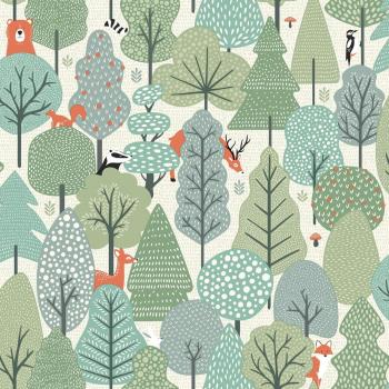 Muriva Green Wild Woodland Animals Kids Wallpaper