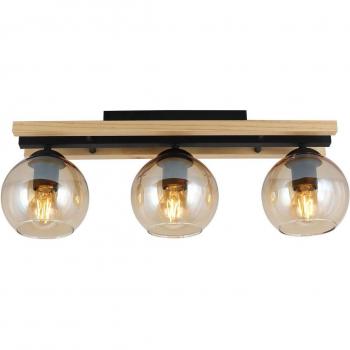 Lindby Enrique Amber 3-Bulb Ceiling Light, Glass and Wood