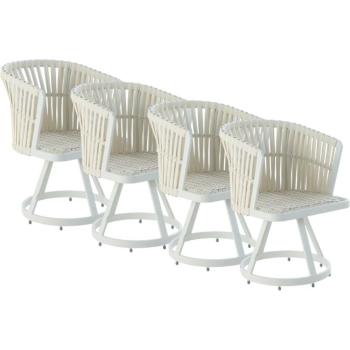 GEESE HOME 4 Sillones Base Circular, Aluminio y Fibra, Blanco con Azul