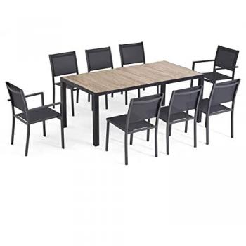 OVIALA Outdoor Tisch und Sitzgruppe in Kastanienholz – 8 Stühle, 2 Sessel – Tivoli