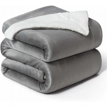 Bedsure Sherpa Throw Bed Blanket Large Silver Grey Queen Size