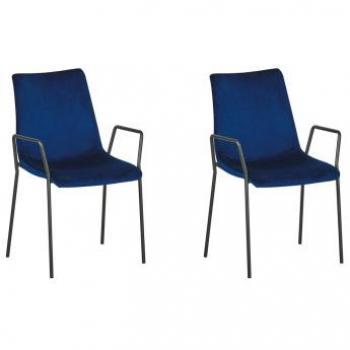 Stackable Dark Blue Velvet Dining Chairs with Armrests