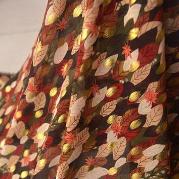 Elegant Gold Leaf Chiffon Dress Fabric