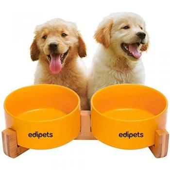 Comedero y bebedero de cerámica con base de bambú para mascotas Edipets