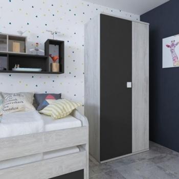 Armadio a 2 ante in stile consumato: bianco con dettagli antracite 90x52x223