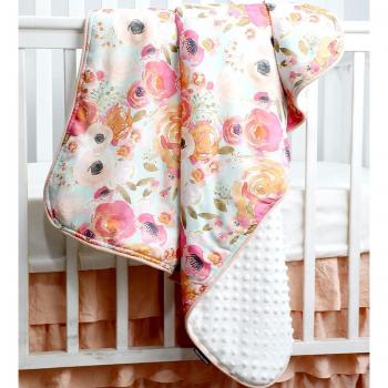 Manta Minky para Bebé Niña con Diseño Floral 34x42 pulgadas