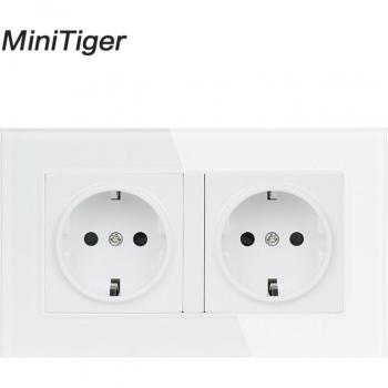 Minitiger 16A Double Wall Socket with Crystal Glass Panel Grey Black