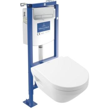 Pack WC suspendu Architectura Twistflush e³ Villeroy & Boch – Rond, bâti-Viconnect et plaque chrome mat