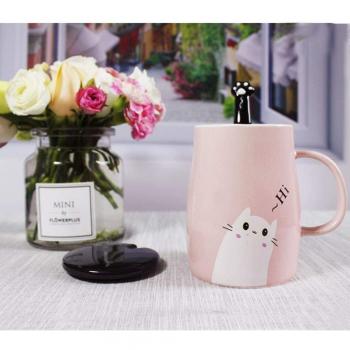 Roze Kat Melk Mok met Lepel