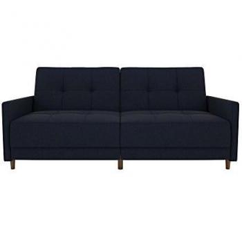 DHP Twin/Double Size Navy Blue Linen Futon with Coils