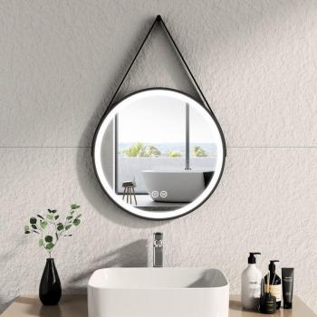 Specchio da Bagno LED con Cornice Nera e Cinghia