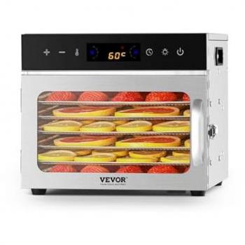 Lyophilisateur VEVOR 6 Plateaux – Fruits, Légumes, Viandes et Friandises pour Chiens, 400 W, Température Ajustable, Minuteur 24 h