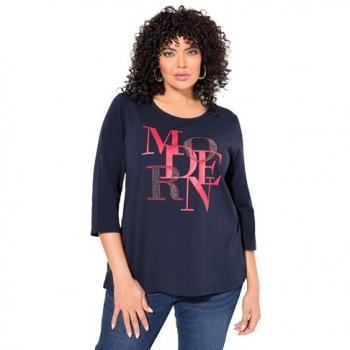 Ulla Popken Damen Übergrößen Rundhalsshirt 3/4-Arm Blau Größe 46/48 Baumwolle