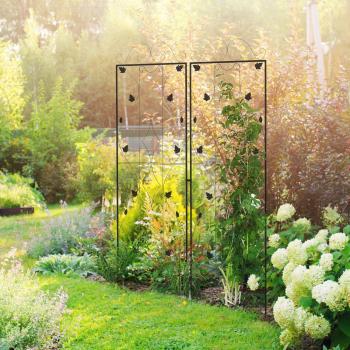 Outsunny Set of 2 Metal Trellis for Climbing Plants, Leaf Design, 50 x 181cm, Black