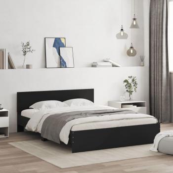 VidaXL Bed Frame with Headboard and LED Black 150x200 cm King Size