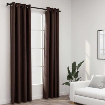 Cortinas Opacas Ojales Look de Lino 2 Piezas 140x245 cm Color Azul