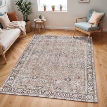 Colin Classic Boho Area Rug – Machine Washable – Medium Brown & Charcoal