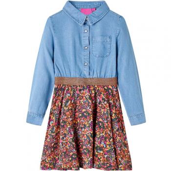 Navy and Denim Blue Children's Dress with Long Sleeves 128