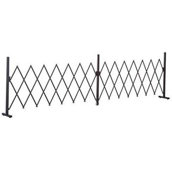 Barrière de sécurité rétractable avec cadre en alu et métal, couleur Chocolat, roulettes, dimensions : 405L x 31l x 104H cm