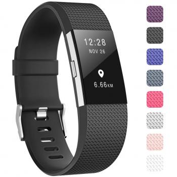 Fitbit Charge 2 Armband, Fundro Weiches Silikon Ersatzarmband für Fitbit Charge 2 (Schwarz, Large)
