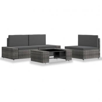 Set de muebles de exterior 4 piezas ratán gris