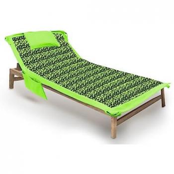 Telo Mare Microfibra Lettino Verde con Cuscino e Tasche Modello Fashion Estate