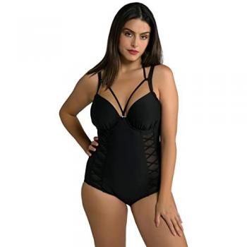 Ulla Popken Damen Badeanzug mit Bügel-Softcups und Neckholder