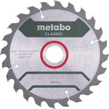 Lame de scie Metabo Precision Cut Wood Classic – 190 × 30 mm, 24 dents, angle 15°