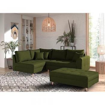 Skandinavisches Sofa‑Set Lisa Rune 4‑Sitzer mit Hocker Olivgrün