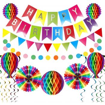 Suministros de Cumpleaños: Banderines y Bolas de Panal