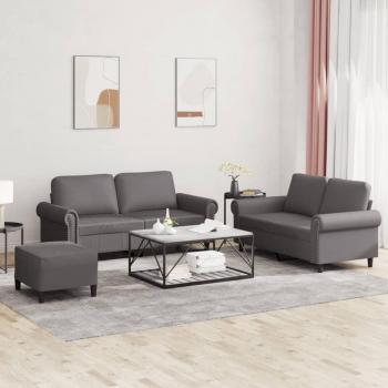 VidaXL 3-tlg. Sofa-Set Grau Kunstleder mit Kissen