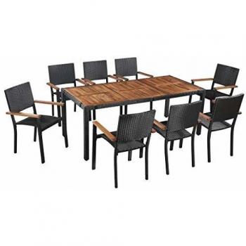 Set da Giardino 9 pz in Poliratano e Legno di Acacia