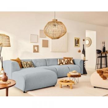 Suaro Canapé modulable 5 places, angle gauche, tissu texturé gris