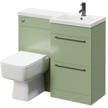 Olive Green Napoli 1000mm Vanity Unit Toilet Suite with Right Hand L Shaped Basin