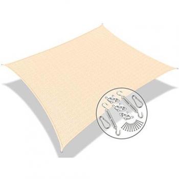 Paravent d’ombrage 3x5 m, kit de fixation 24 pièces – Ivoire