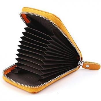 AirZyx Porte Cartes de Crédit Cuir Fermeture Éclair (Jaune)