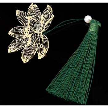 Tassel-Embellished Brass Leaf Bookmarks