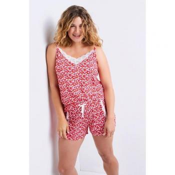 Pigiama due pezzi corto cuori pizzo donna rosso taglia 56/58