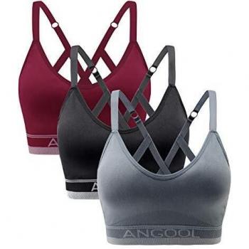 Angool Women’s Running and Gym Bra in Solid Colors (Black/Gray/Red)