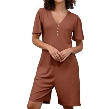 Enorsia Textured Rib Bell Sleeve Playsuit (Women) – Brown, 18