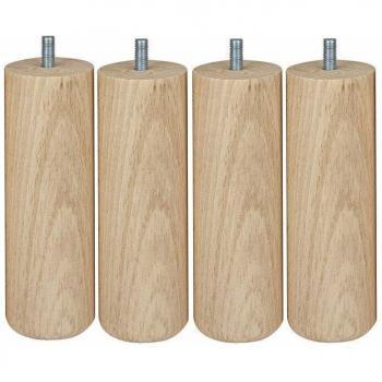 Gambe cilindriche set da quattro, 15 cm, faggio grezzo con cime beige e bianco