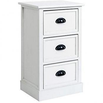 Comodino Moderno Rebecca Mobili, 3 Cajones, Madera Blanca, 63x37x27 cm