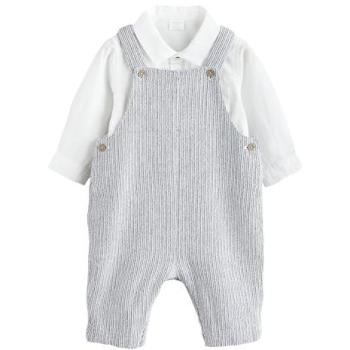 Baumwoll-Latzhose und Bodysuit Set für Babys in Grau und Weiß (0-3 Monate)