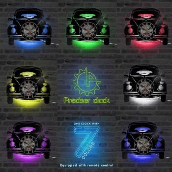 Vintage Car Shape Vinyl Clock – LED Illuminated, Black Hanging Watch