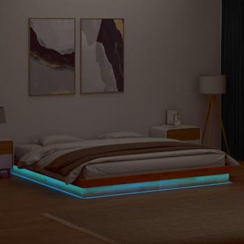 Cadre de Lit Moderne avec LED, 200x200 cm, Cire Marron