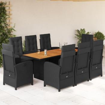 VidaXL 9-teiliges Garten-Essgruppen-Set mit Kissen Schwarz Poly Rattan