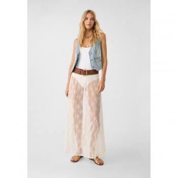 Stradivarius Gonna Svasata Lunga in Ecru