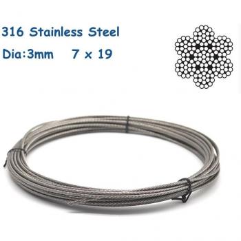 Cuerda de alambre de acero inoxidable 316, 3mm, cubierta de cable, 20m/30m/50m