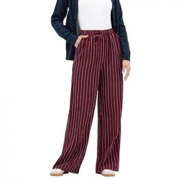 Tall Striped Wide Leg Trousers in Burgundy, 16L Women's Length