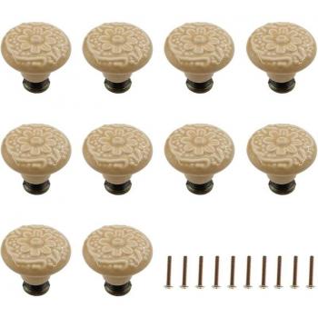 Pomelli da Armadio 34 mm in Ceramica – Pack di 10, Design Retro Giallo